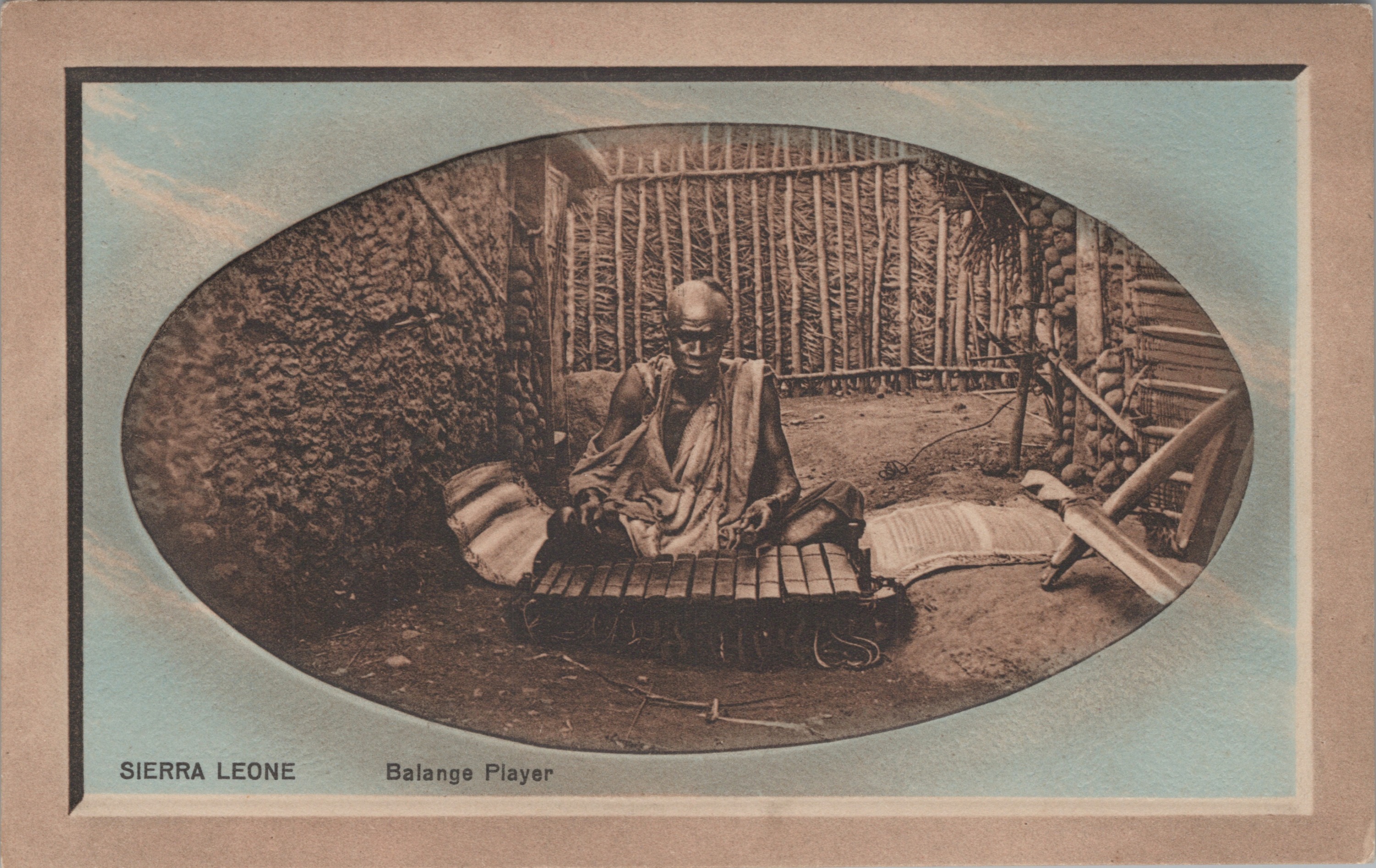 Historische Postkarte: Musiker mit Balafon, Sierra Leone